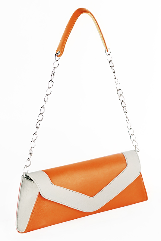 Apricot orange and off white women's slingback shoes. Pointed toe. High slim heel. Worn view - Florence KOOIJMAN